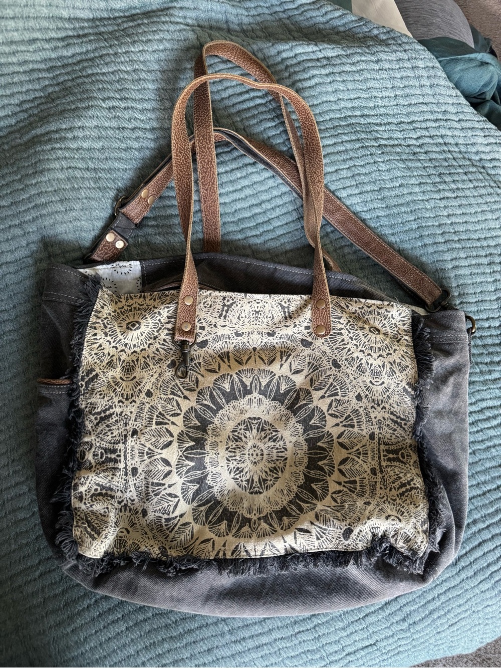 Myra Canvas Tote Bag with Brown Leather Straps